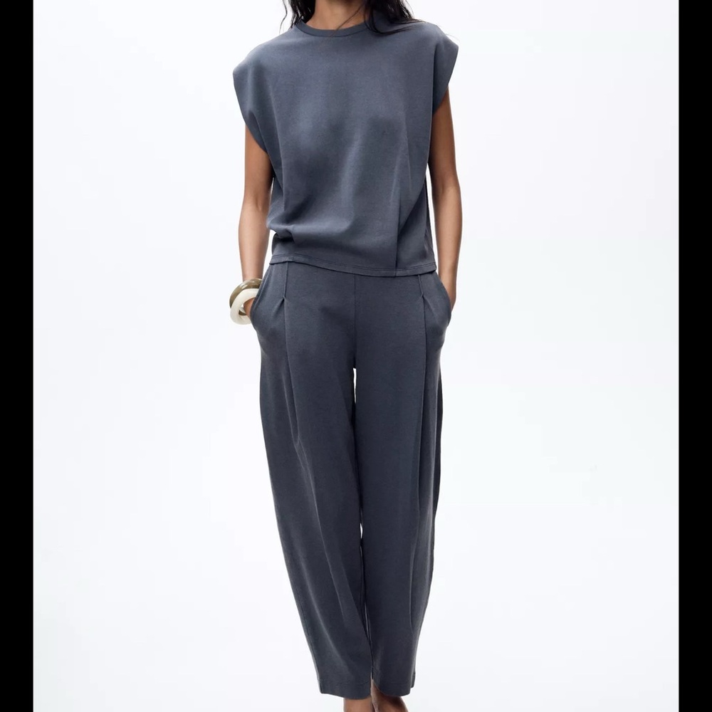 Zara Women's Slate Blue Pants & Blouse Set (Washed Effect)